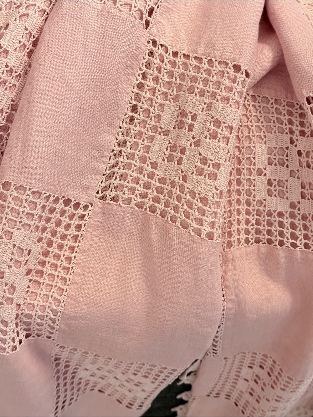 Pink Crochet Tablecloth Handmade! 106” x 82” Very old